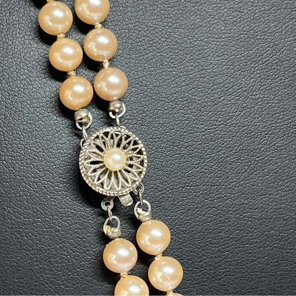 Sterling VTG 50's Simulated Pearls Golden Champagne Double Strand 23" - Picture 2 of 12